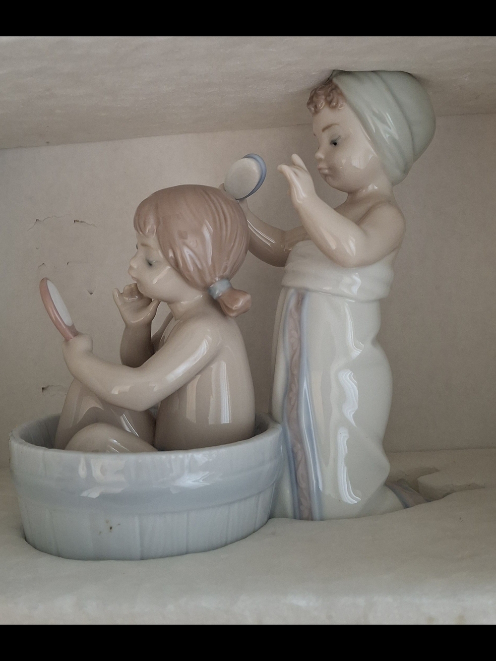 Porcelain Bath Time Figurine – Pink & White Girls